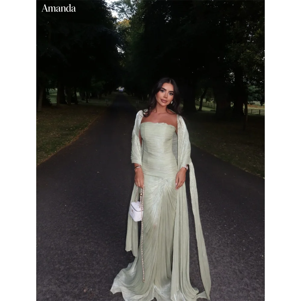 Amanda Customizd Detachable Shawl Strapless Column Evening gowns Pleated Sweep train Shimmer Glamorous Women's formal dress 2026