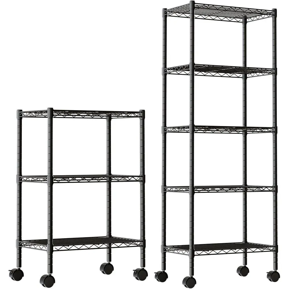 

2-Pack 3-Tier Heavy-Duty Metal Shelving with Wheels, Adjustable Wire Shelves for Home, Garage, Kitchen, and Pantry Organization
