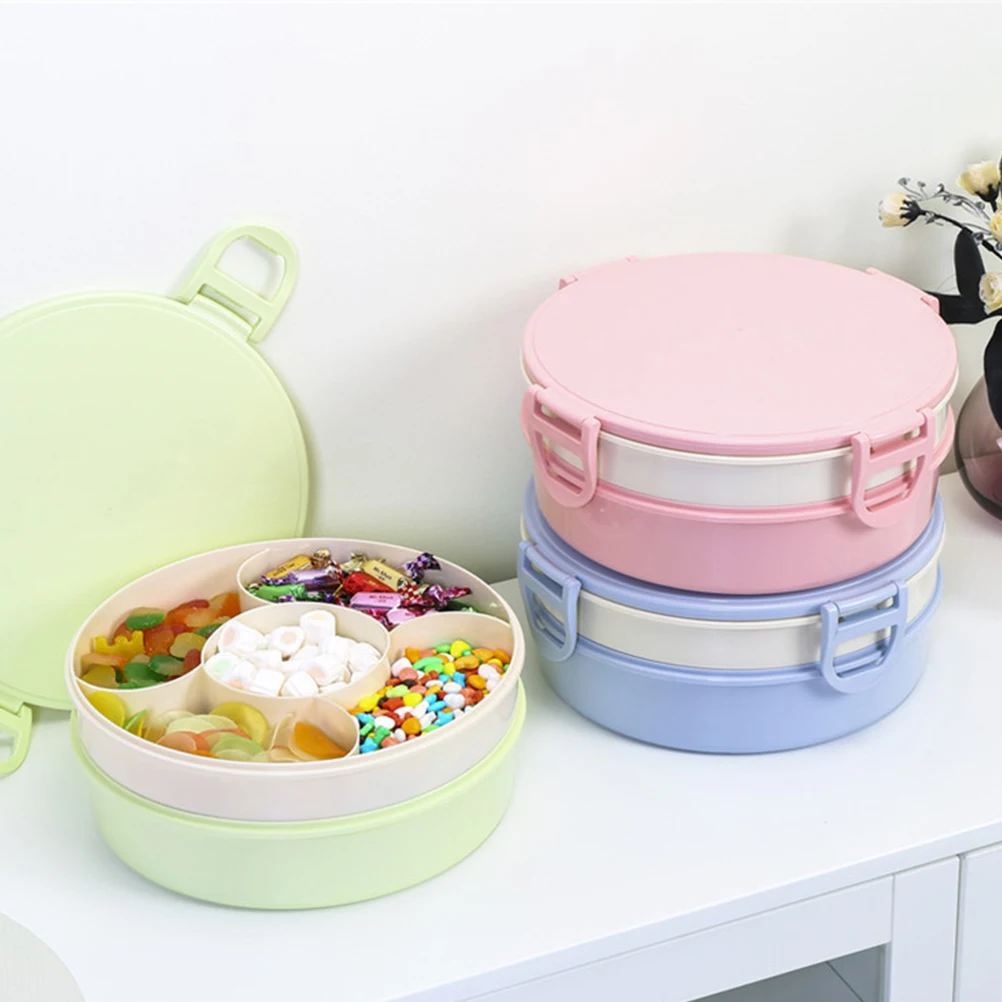 

Dried Fruit Plate Snack Organizer Divided Candy Bowl Tray with Lid Serving Double Layer