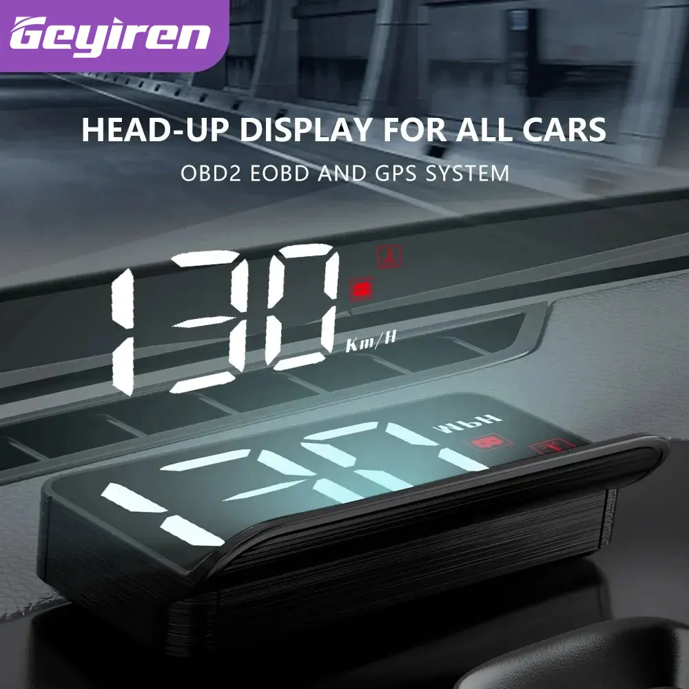 Geyiren M3 OBD2 GPS Car Speedometer Head Up Display Speed Alarm HUD Water Temperature Windshield Projector MPH KM/H 