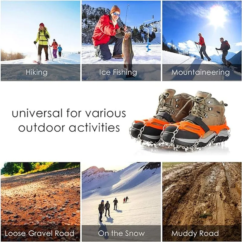 [Paku Baja Tahan Karat] Crampon Pengaman Es - 19 Paku Baja Tahan Karat untuk Traksi Anti-Selip - Mendaki, Memancing, Berjalan
