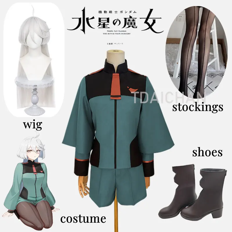 Mobile Suit Gundam The Witch From Mercury Miorine Rembran Cosplay Costume Wig Shoes Halloween Role Play Party Props Anime 2022