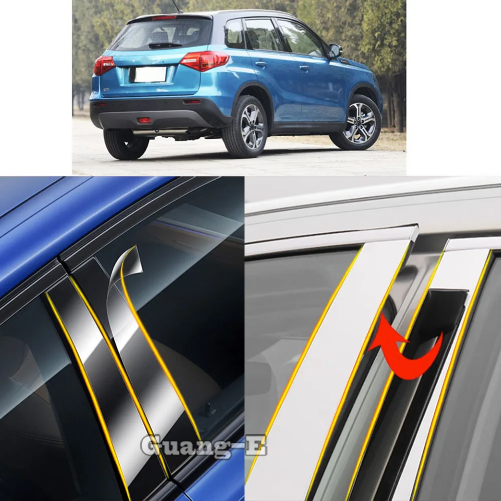 Car TPU/Glossy Mirror Pillar Post Cover For Suzuki Vitara 2016 2017 2018 2019 2020-2022 Door Trim Window Molding Sticker Plate