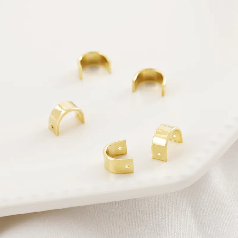 5pcs 14K Gold Brass Half Round Spacer Beads Double Holes Geometry Bead Ring Fit 8 10 12mm Bracelet Necklace DIY Jewelry Making