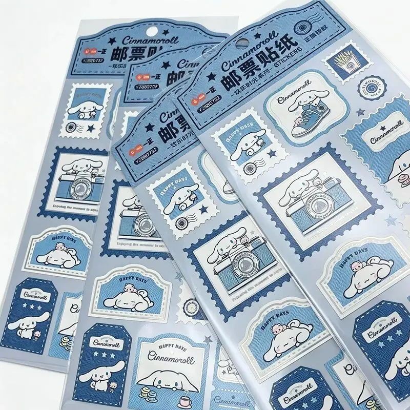 11Pcs Per Sheet Cinnamoroll Stamp Stickers, Cinnamoroll Vintage Stamp Style Journal Stickers, Cartoon DIY Guka Decorative Stickers, Student Stationery