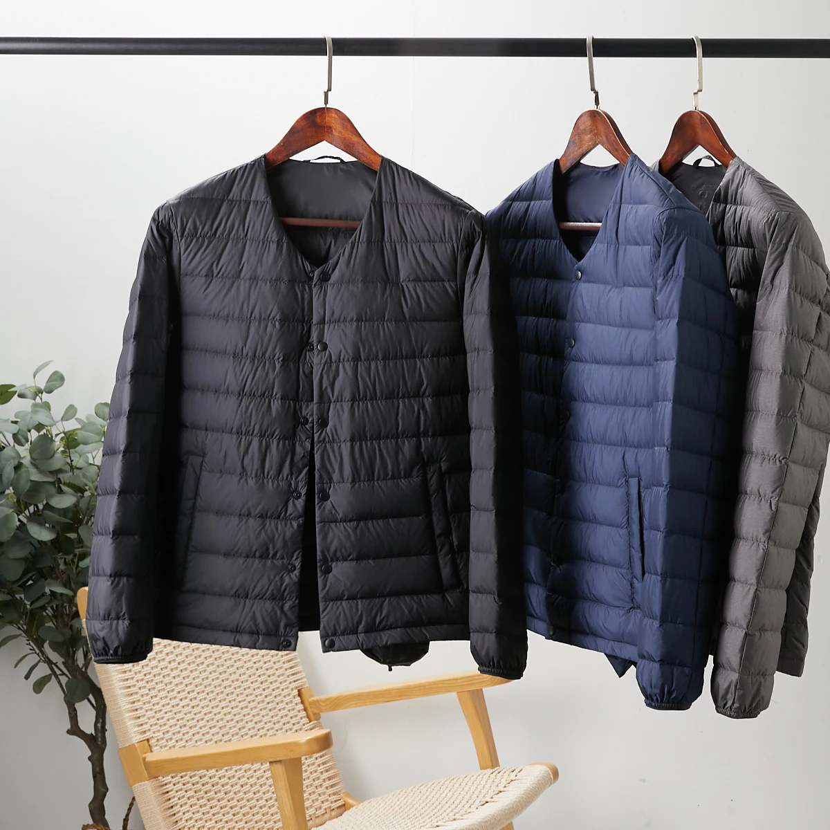 

Tech Tee-Proof Fabric Men's Lightweight Portable Collarl Jaet down Coat Outerwear Faion Urban Sle White Du down