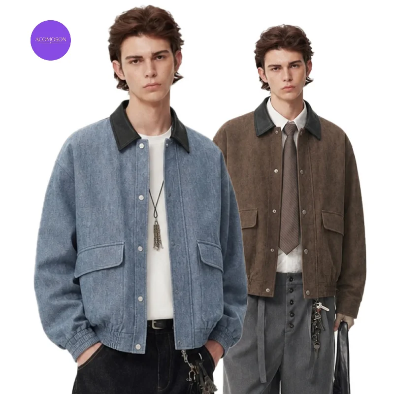 ACOMOSON Retro Simple Lapel Work Jacket For Men Winter Autumn Colleague Travel Holiday Street Outdoor Jacket