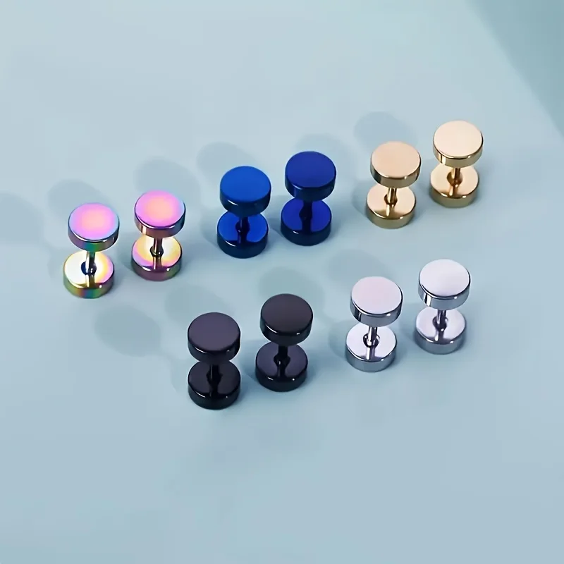 5 par/set de pendientes redondos de acero inoxidable con pasador para mujer, pendientes para Piercing con mancuernas, joyería de moda gótica Punk para hombre de 6mm