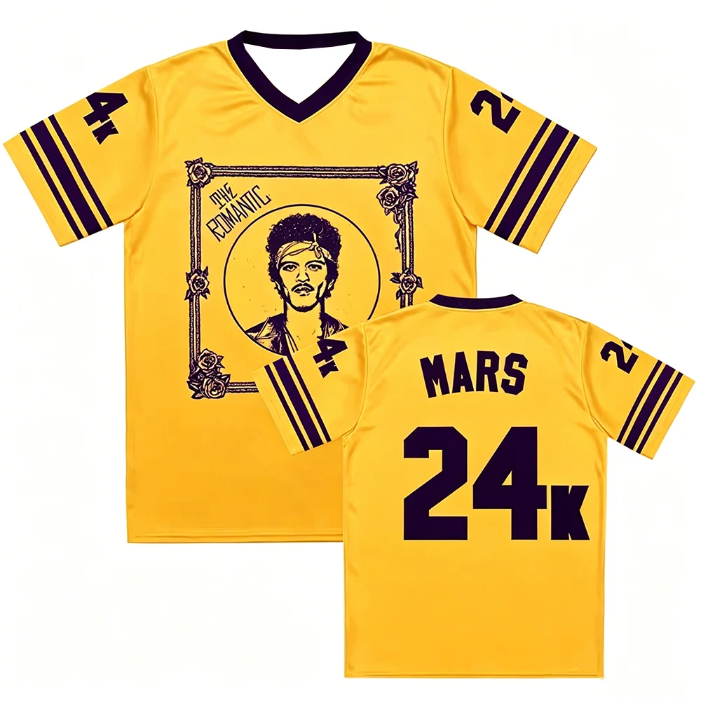 Bruno Mars the Romantic Grafik-T-Shirt, kurzärmelig, V-Ausschnitt, lockere Passform, Unisex-Familien-Kinder-T-Shirt-Design, 3D-Druck-Jersey – Detail 4