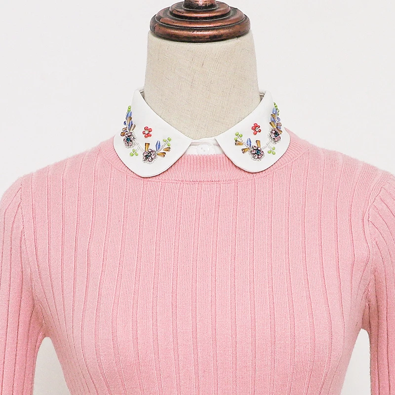 المرأة اليدوية مسمار ملون حبة جولة الرقبة الشيفون وهمية طوق، عصرية ومتعددة الاستخدامات الزخرفية نصف قميص نمط طوق #6