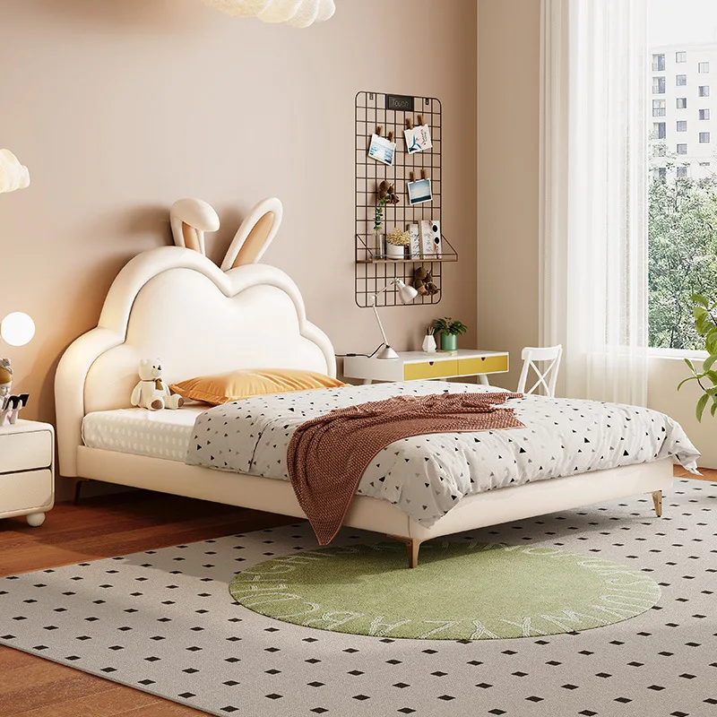 

Girl bed rabbit cloud small apartment light luxury modern single bed leather princess