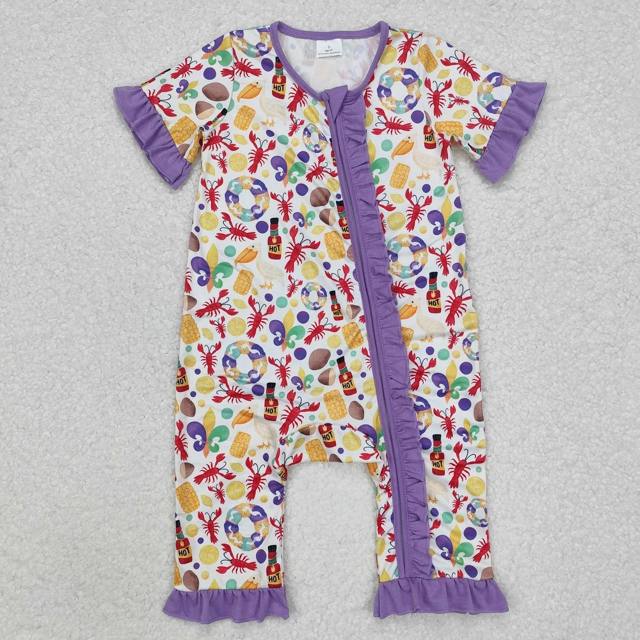 Wholesale Baby Girl Kids Mardi Gras Bodysuit Toddler Newborn Ruffle Zipper Jumpsuit Children Short Sleeves Romper Clothing