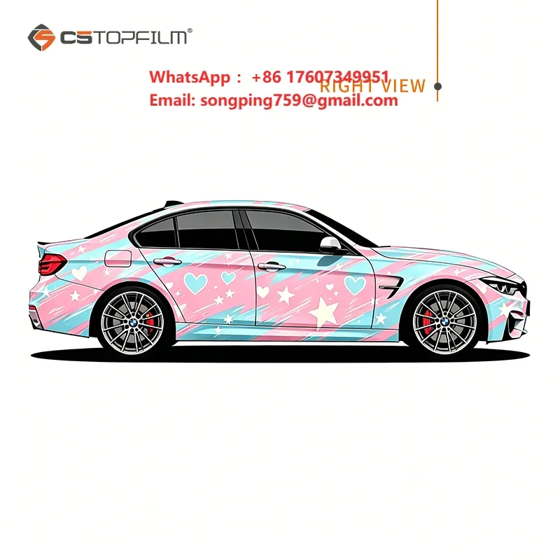 Fleet Branding & Personalized Livery Vinyl Custom Cartoon Heart Star Design Film for BMW Sedan Advertising TPU PET PPF