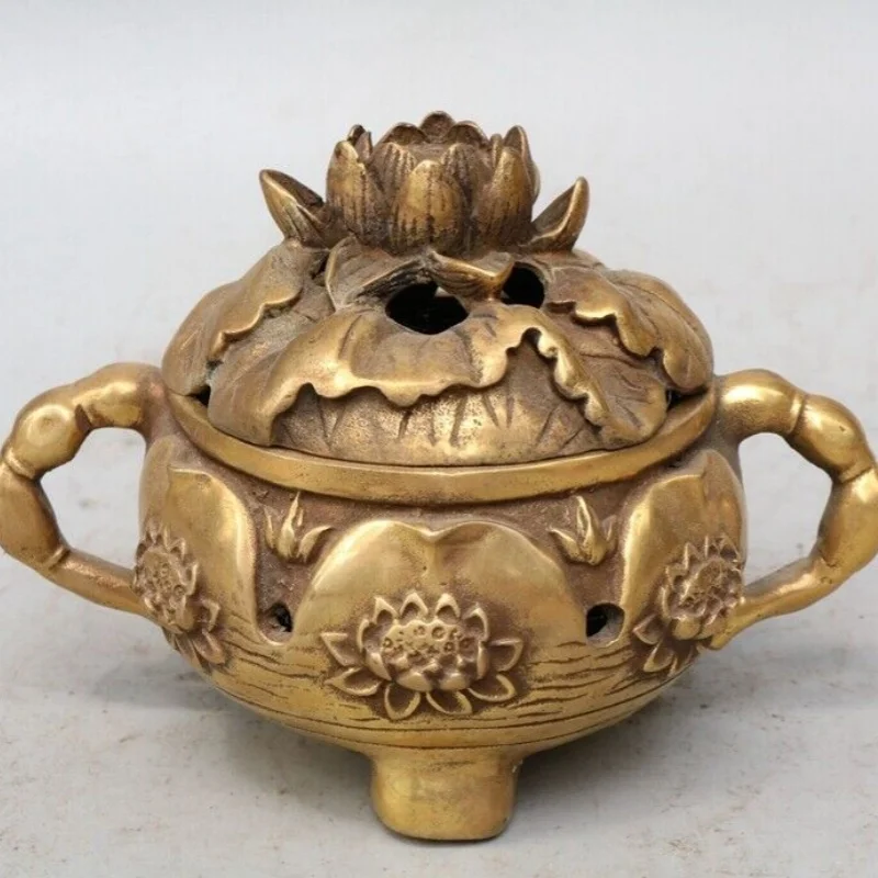 

Chinese Fengshui Copper Ware Brass Lotus Incense Burner