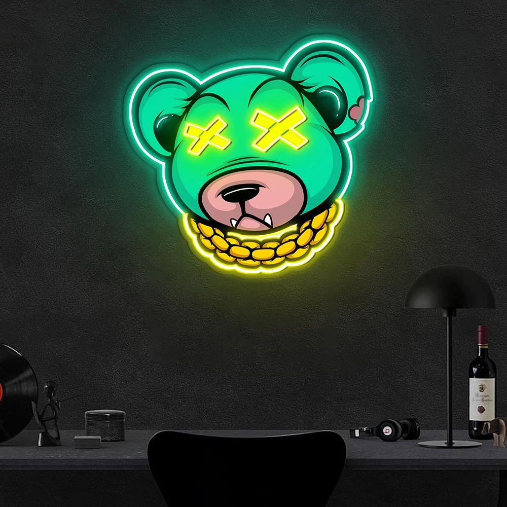 Cartoon Bear Neon Acrylic Artwork Led Sign Personalized Custom Neon Sign Bedroom Gaming Room Home Wall Decor Night Light Lamp