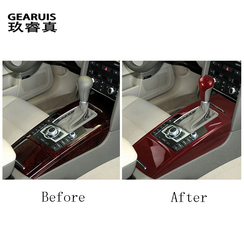 Car Center Console Gearshift Panel Decoration Cover Sticker Trim For Audi A6 C6 S6 2005-2011 armrest button Red Auto Accessories