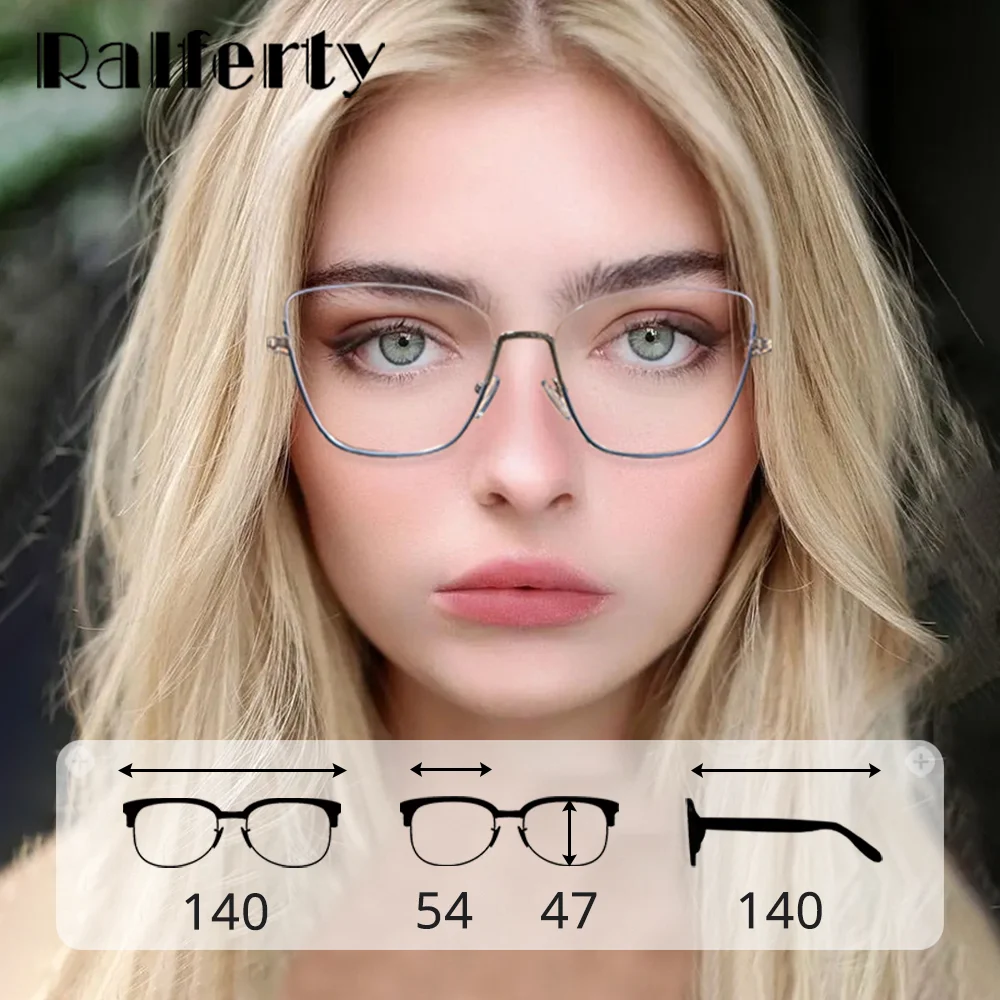 

Ralferty Fashion Women's Eyeglasses Frame Luxury Designer Ladies Metal Eyewear Anti Blue Light Computer Goggle No Grade Glasses