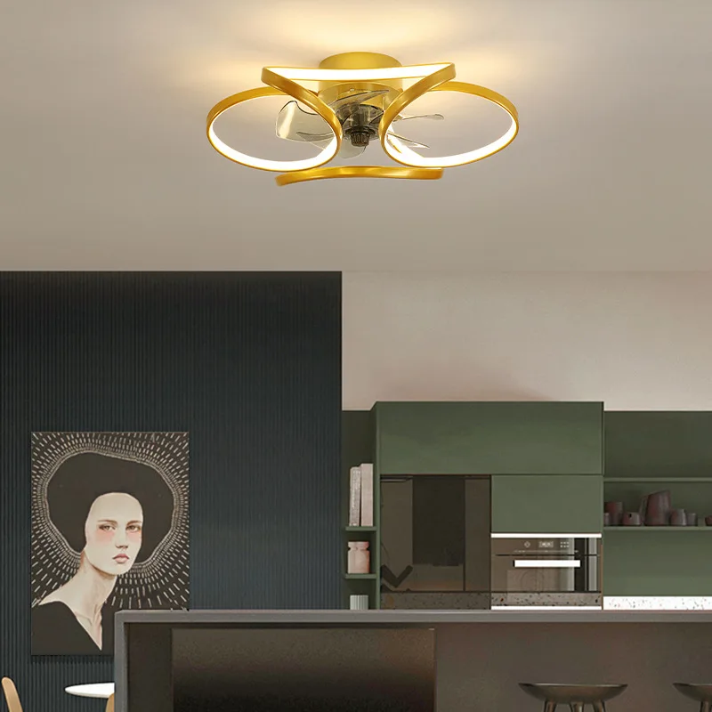 American Industrial Style Light Luxury Ceiling Fan Lights Bedroom LED Electric Fan Pendant Lamps Bladeless Living Dining Room