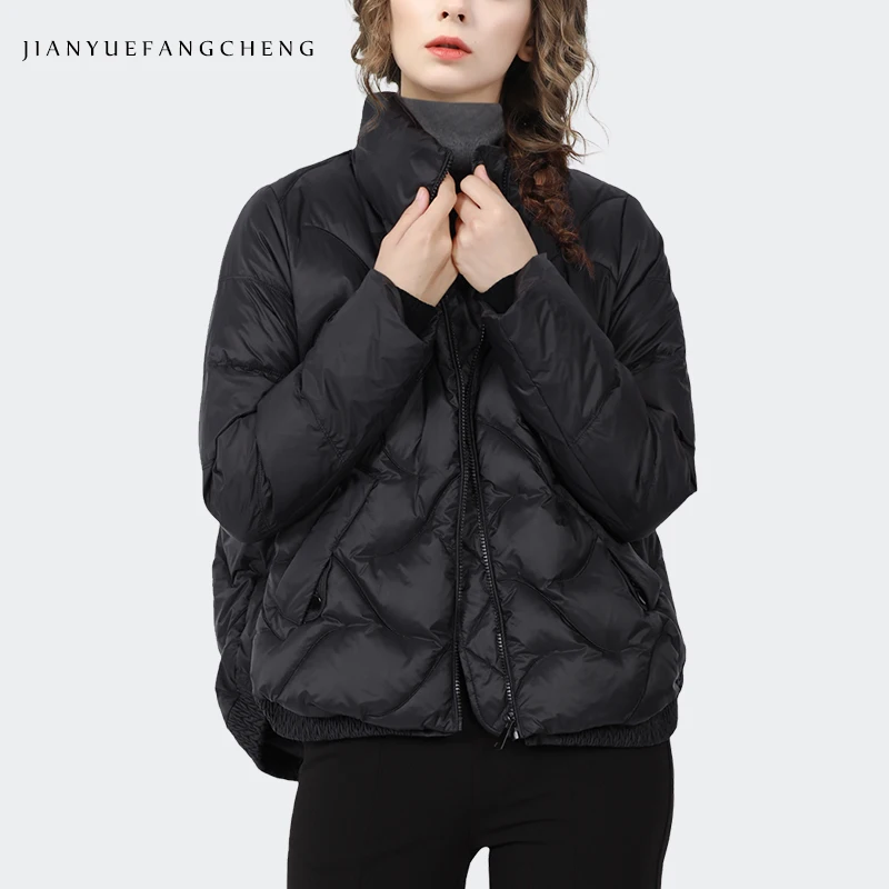 

Loose Plus Size Women Black Casual Down Jacket Warm Thicken White Duck Down Puffer Coat Fashion Cape Type Female Winter Top