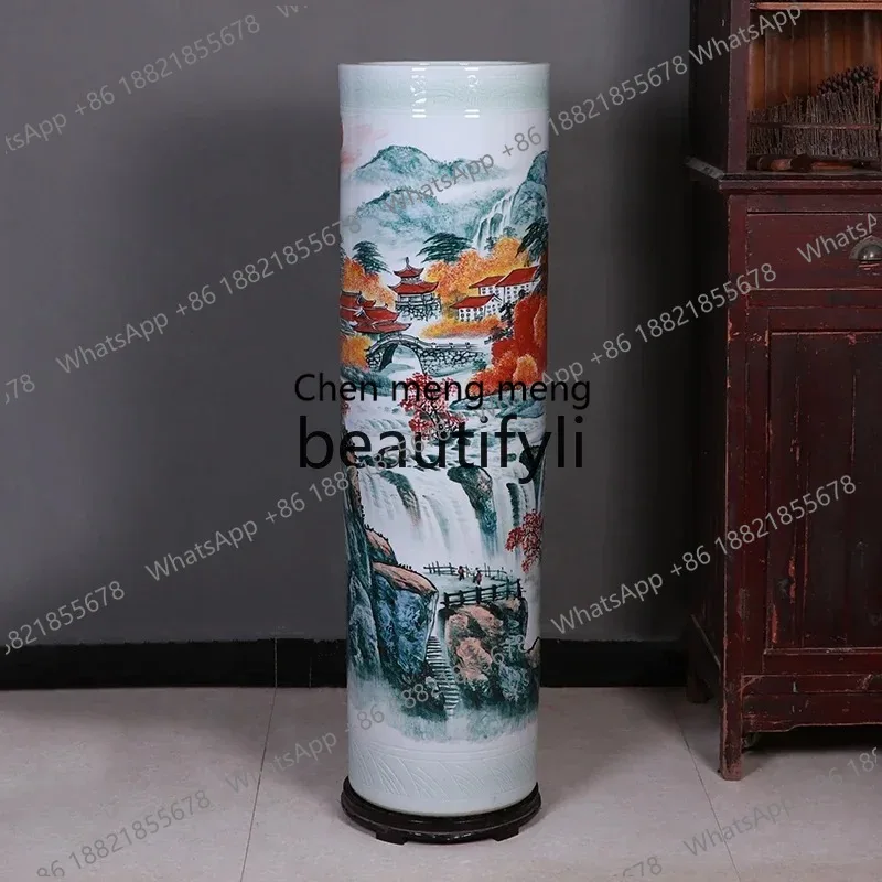 

Jingdezhen hand-painted floor-to-ceiling large vase Chinese-style living room large quiver ornament company X