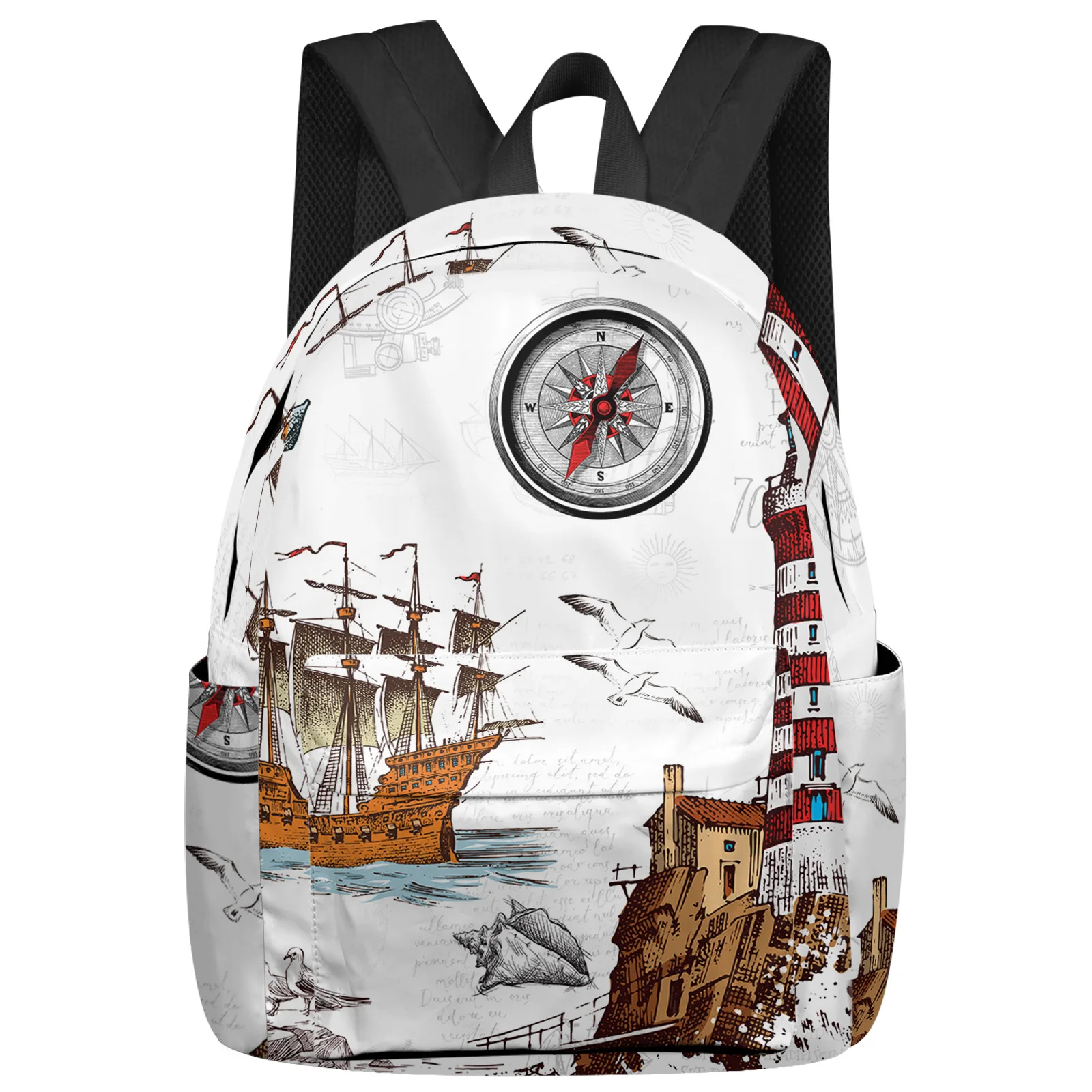 Ancient Lighthouse Sailing Ship Feminina Backpacks Teenagers Student School Bags Laptop Backpack Men Women Female Travel Mochila