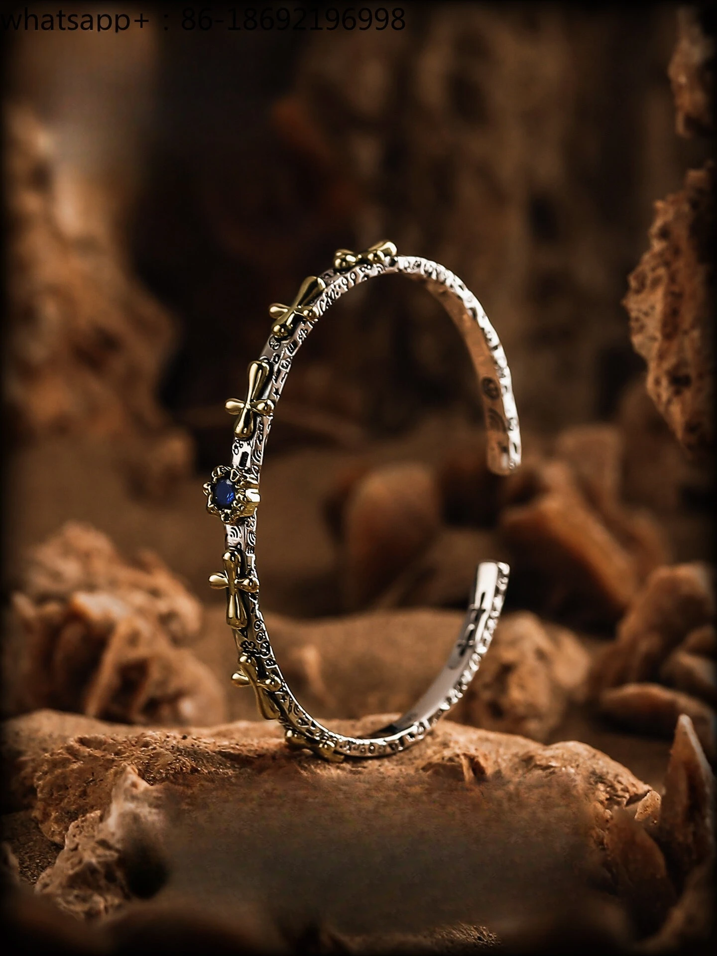 [Fantasy] Retro Cross 925 Silver Bracelet Men's Advanced Sense