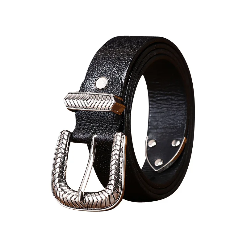 Vintage Trendy Versatile Lychee Embossed Top-Grain Cowhide Casual Jeans Belt for Women