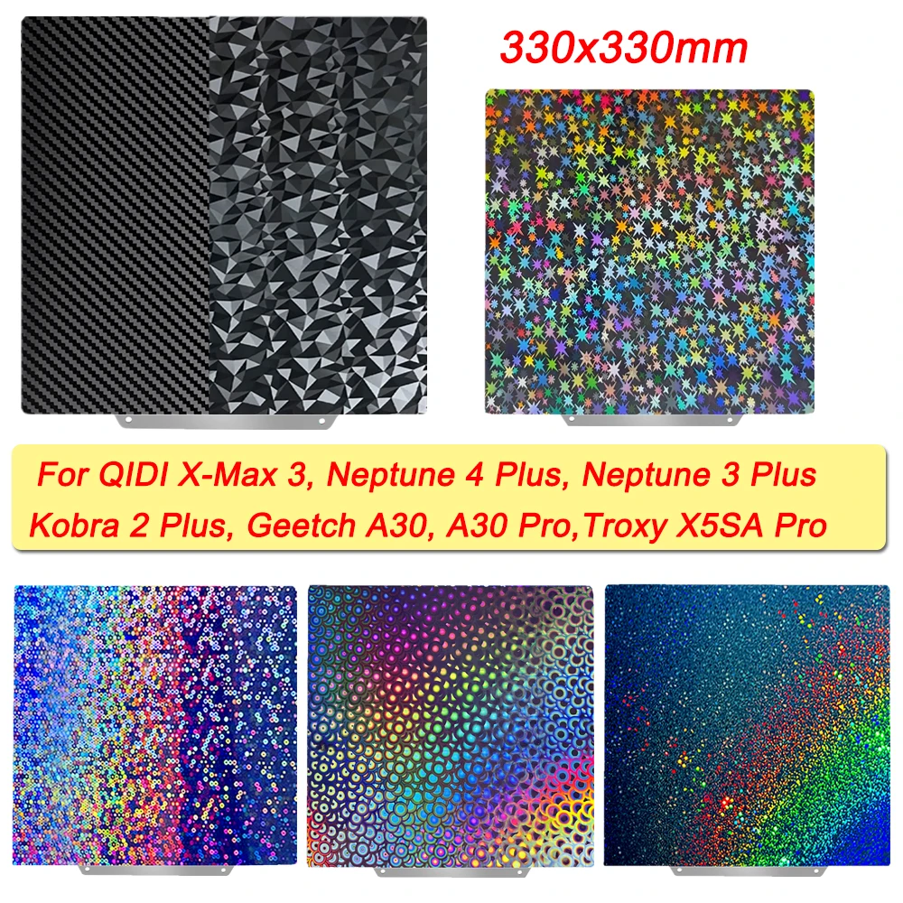

PEI Sheet For QIDI X-Max 3, Elegoo Neptune 4 Plus/3 Plus, Anycubic Kobra 2 Plus, Geetch A30, Troxy X5SA Pro Build Plate 330x330