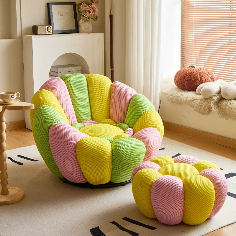 Lazy pumpkin sofa chair, can lie down and sleep, rotating creativity, cream rainbow sofa