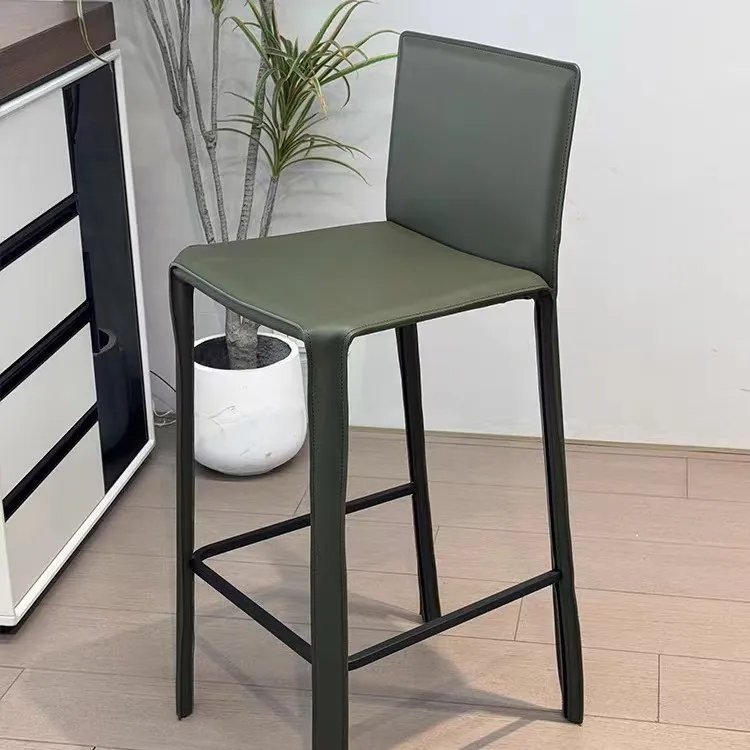 Italian light luxury bar chair Modern simple home saddle leather bar chair