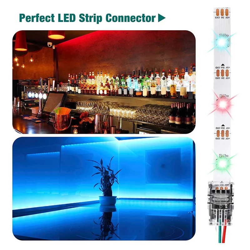 AB46-22 Pieces Tunable 3 Pin LED Strip Connectors 10Mm LED Strip Light Connectors LED Strip Connector Terminal For WS2811