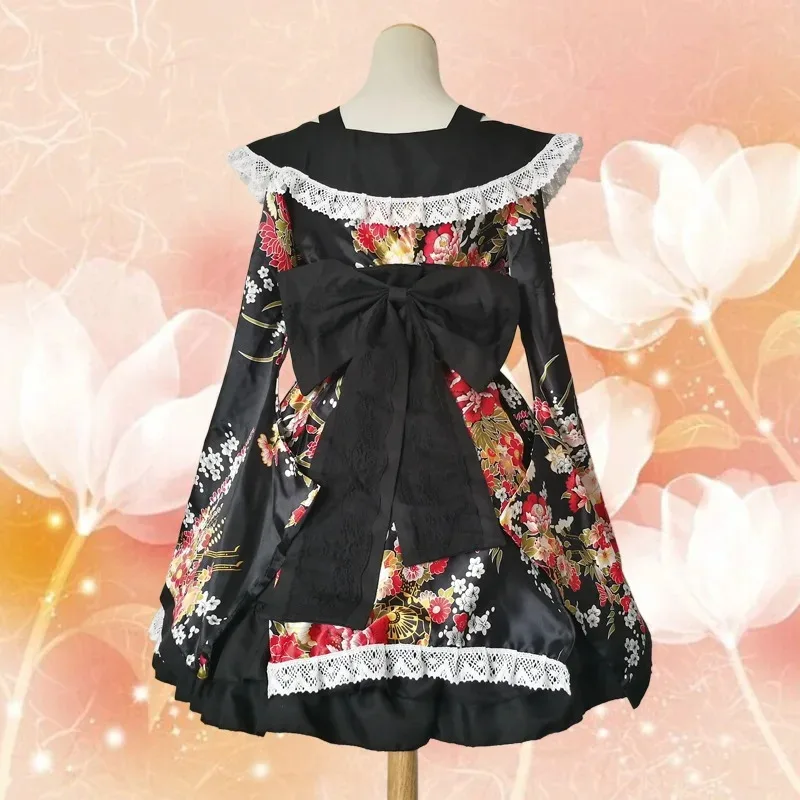 

COSda@Japanese Kimono Woman Vintage Dress Anime Maid Lolita Oriental Asian Clothing Yukata Haori Cosplay Halloween Party Costume