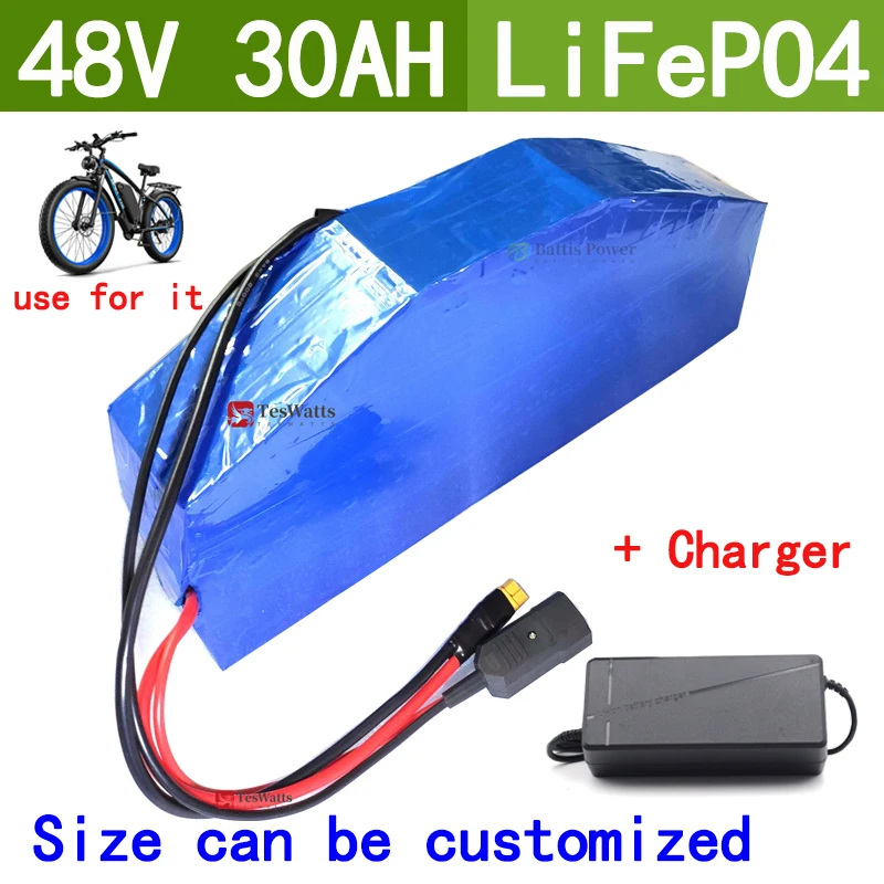 48V 30AH Lifepo4 Triangle battery long cycle life for 3000w Electric Scooter bike Two Wheel tricycle + charger