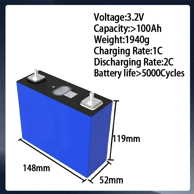 4PCS3.2V Lifepo4 Battery 100Ah 105Ah full capacity Deep Cycle Lithium Iron Phosphate  for 12V 24V 48V Solar sistem battery pack