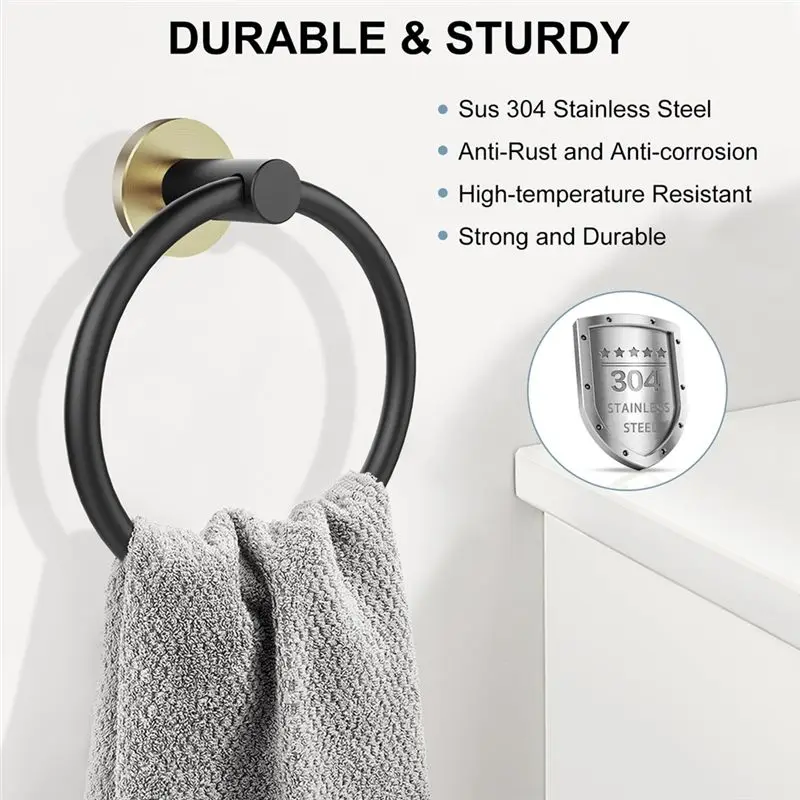 AEA9-Towel Holder For Bathroom Wall 4 Packs Towel Ring Stainless Steel Heavy Duty Hand Towel Hanger For Bathroom Screw-In