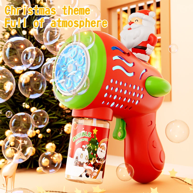 Christmas 6-hole handheld automatic bubble gun continuously produces bubbles, LED lights, outdoor gathering atmosphere, holiday