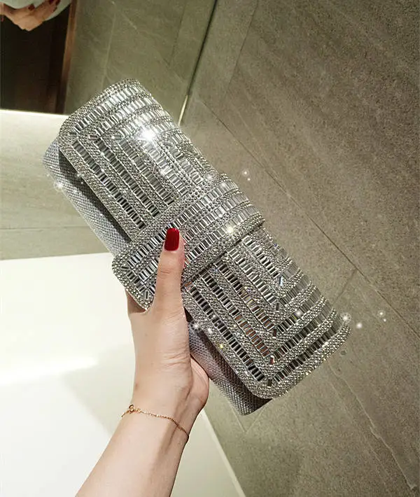 Fabrik Direktverkauf Stick Diamant Drei Rabatt Abendessen Tasche Hand Achsel Kette Hochzeit Party Kristall Abend Clutch Tasche – Detail 3