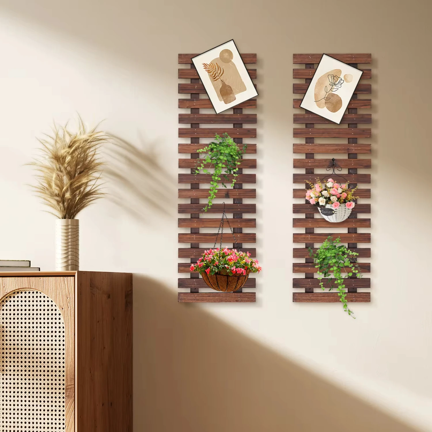 

2 PCS Wall Planter Wooden Hanging Planter Rack Wooden Plant Wall Rack Thickened Crossbar Balconies Living rooms Cafes Gardens