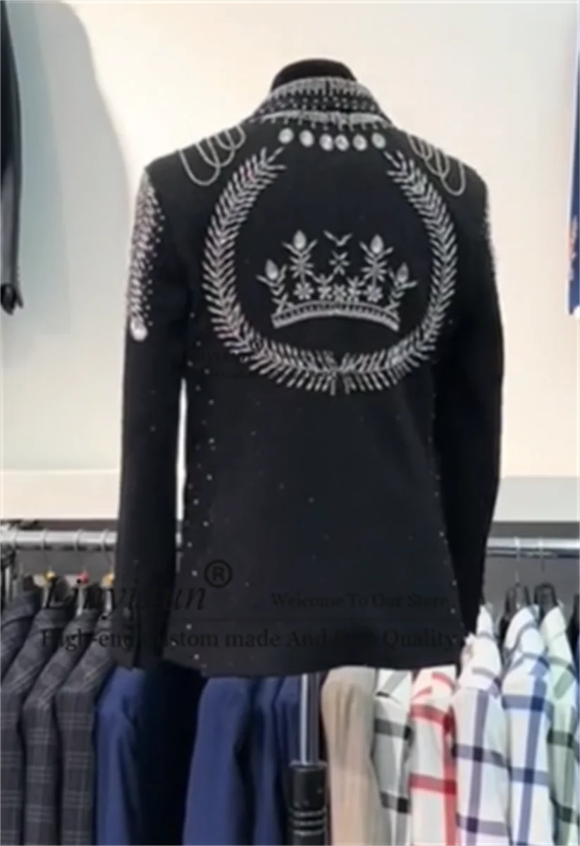 แฟชั่นเงาอัญมณีผู้ชายชุดหรูหราลูกปัดคริสตัลเจ้าบ่าว Tuxedos 2 ชิ้นชุดที่กําหนดเอง Party Prom Blazer งานแต่งงาน Ropa Hombre
