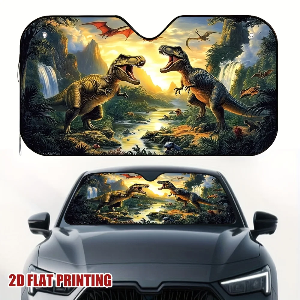 1pc Of Dinosaur Valley Sunrise Car Sunshade, Maintains A Cool Interior, Suitable For Every Driver, Great For Everyday Use