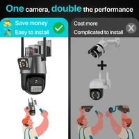Outdoor Wifi PTZ Camera 4K 8MP HD Dual-Lens Dual Screen Camera AI Auto Tracking 4MP Video Surveillance Police Light Alarm iCSee 4