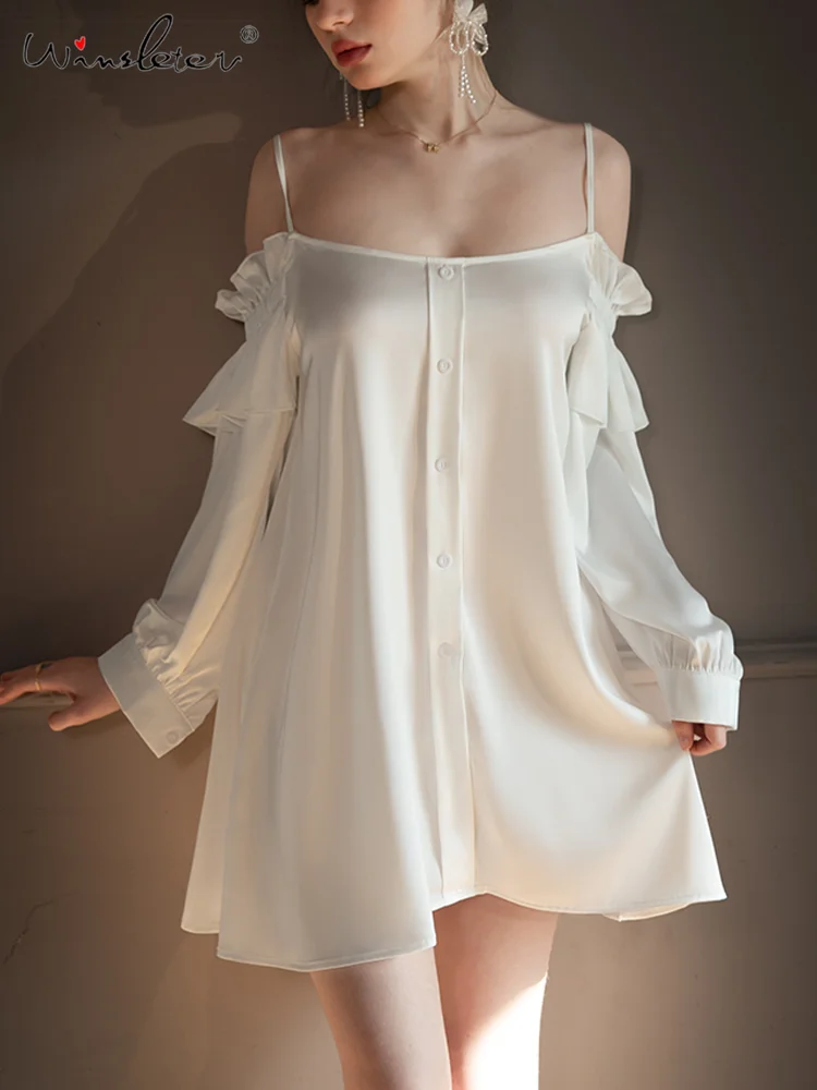 

Winsleter, Spaghetti Strap Elegant Nightdress, Woman Ruched Satin Silky, Sexy Sweet Pajama Dress, 2024 Summer Autumn P471109QM