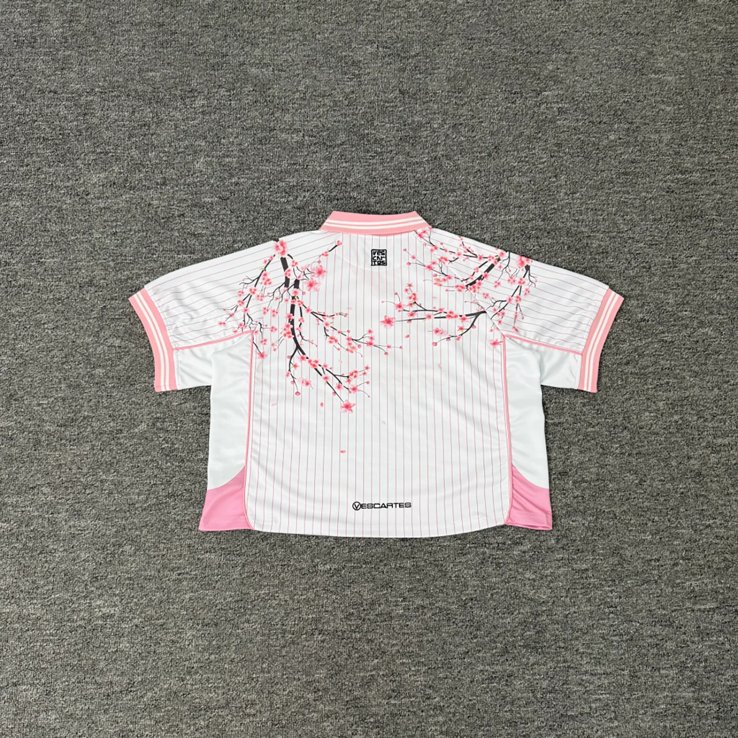 Vescartes American Retro Sakura Print Loose Short Sleeve T-Shirt Streetwear Unisex Casual Striped Ball Shirt Trendy Top