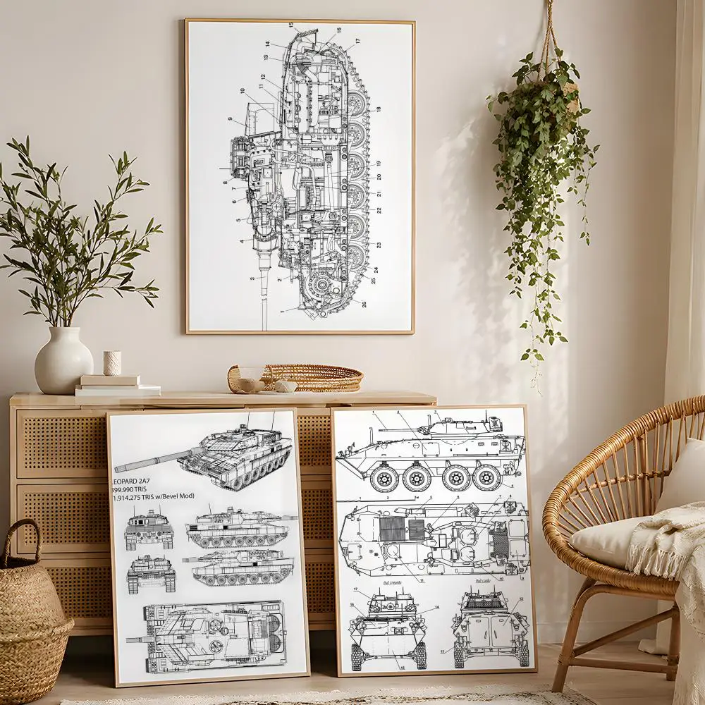 Tank hand drawing Poster Waterproof Peel and Stick HD Modern Wall Decor for Bedroom Living Room Dorm Office Kitchen