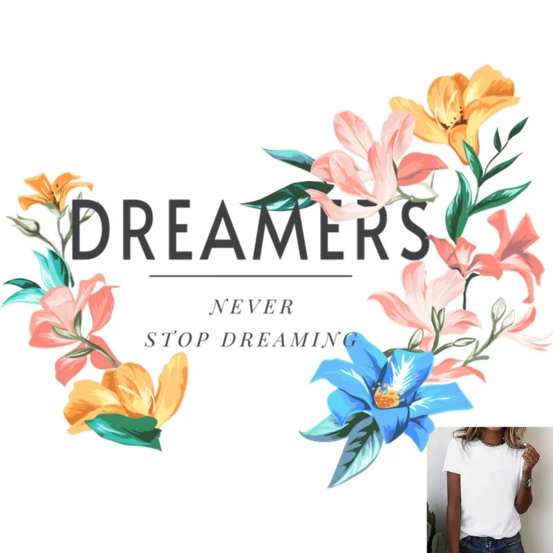 Artistic Floral & Inspirational English Slogan Heat - Transfer White Ink Iron - on Patch, Suitable for T - Shirts/Canvas Bags,
