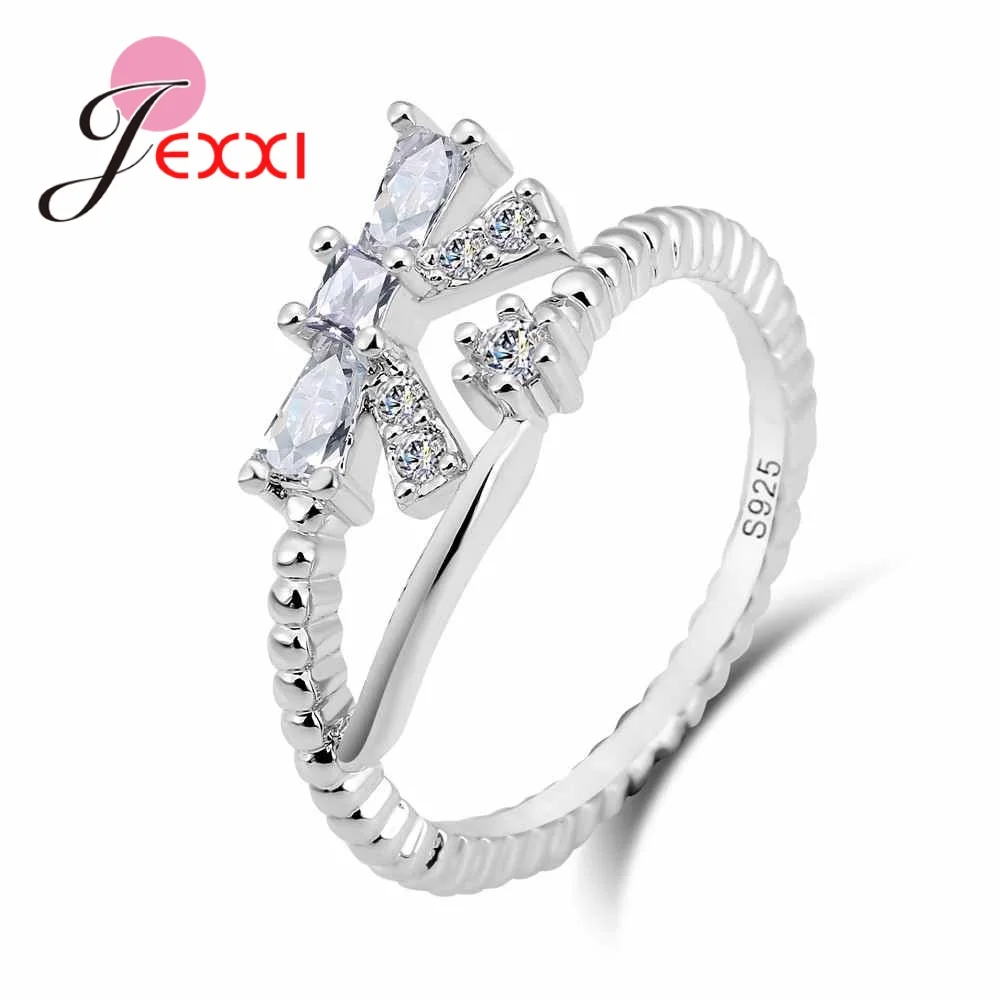 Romantic Young Girls Narrow Style With Cute Bowknot Design Real 925 Sterling Silver Color Women Parties Bague Jewelry Prese