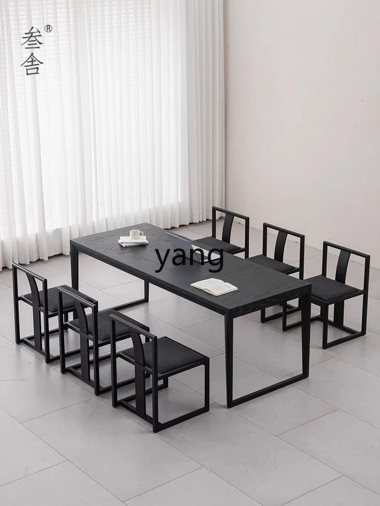 LMMM solid wood desk modern dining table dual-purpose black rectangular large table workbench