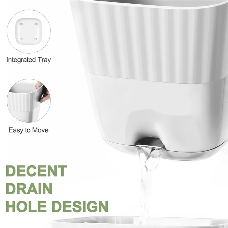 

AT51-Flower Pots 6 Inch, 5 Pack Square Plant Pots With Drainage Holes And Connectiong Saucer Tray, For Indoor Outdoor