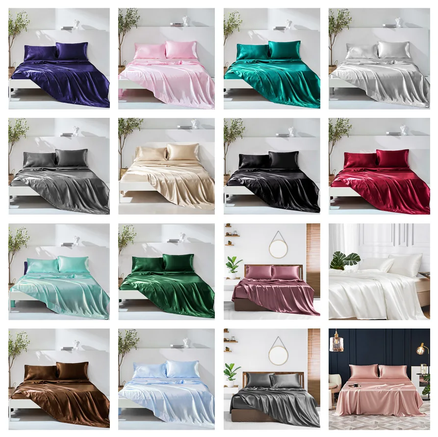 High End Rayon Queen Bed Sheet Set, Luxury Satin, King Size Bed Sheets, 4 Pieces Sets, Upscale Twin Full Bed Sheets and Pillowca