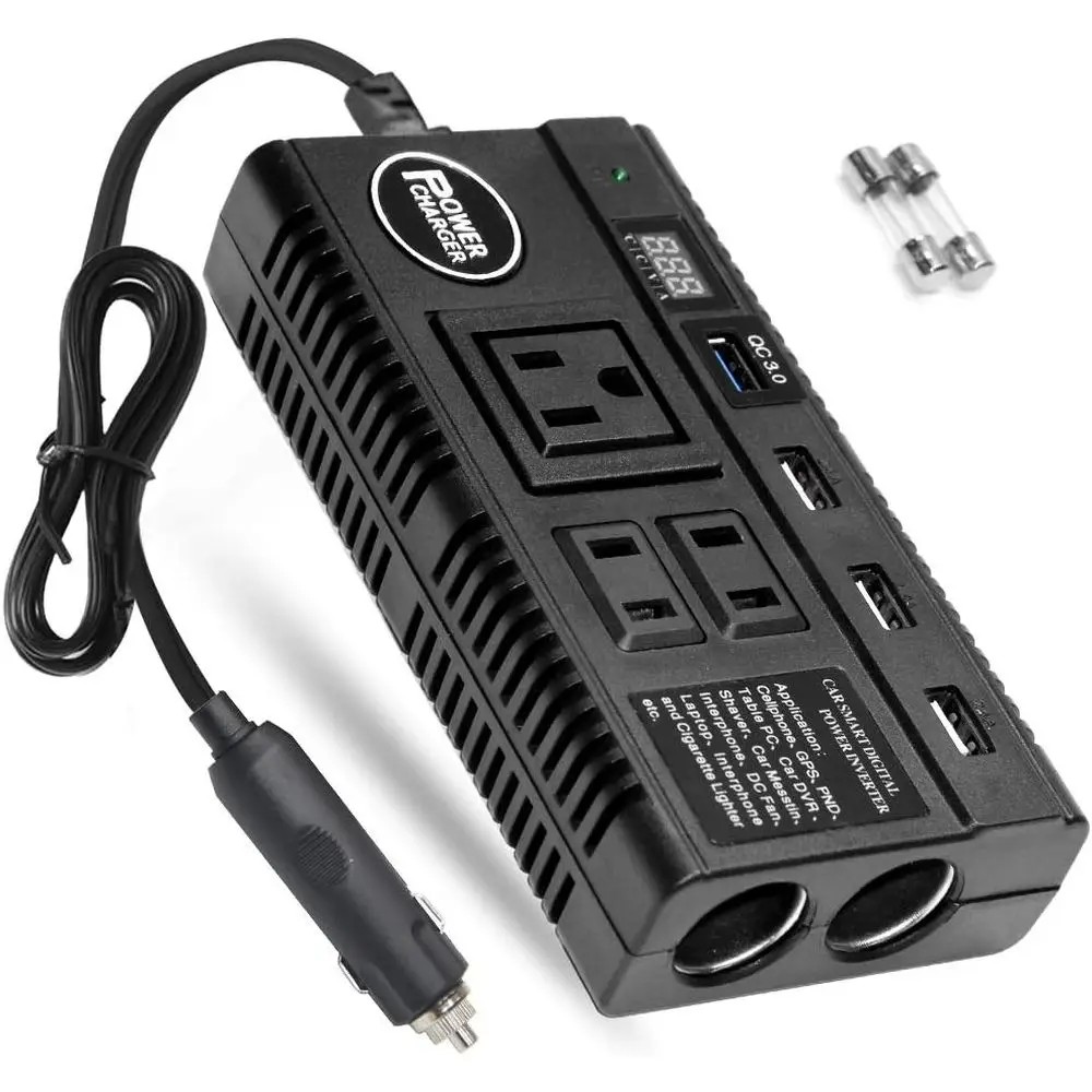

Car Power Inverter 120W 12V/24V DC to 110V AC 4 USB Ports Car Adapter with 3 AC Outlets, Digital LED Display, Quick Charging 3.0